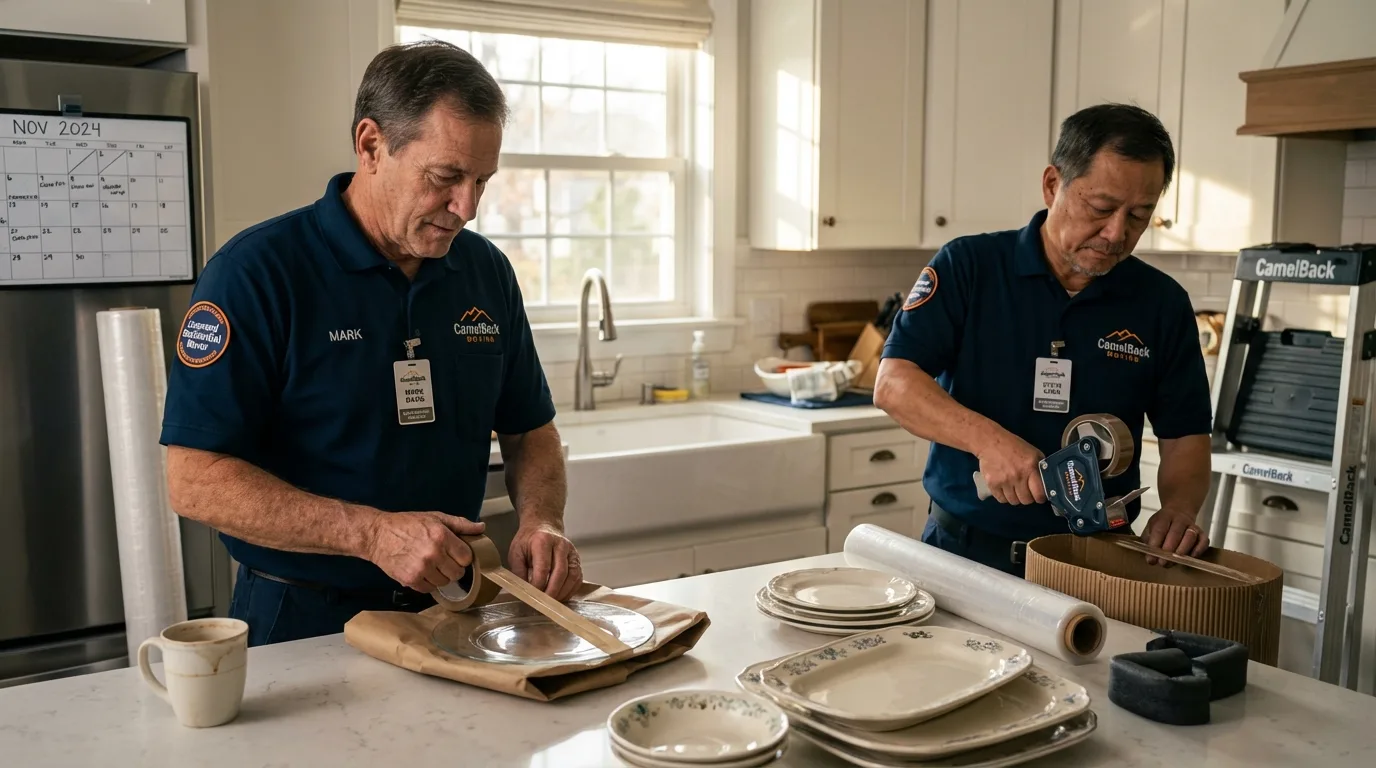 Professional crew packing kitchen dishware in Lorain, OH